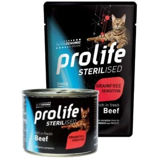 Prolife Sterilised Grain Free Adult Sensitive Cat umido (manzo)