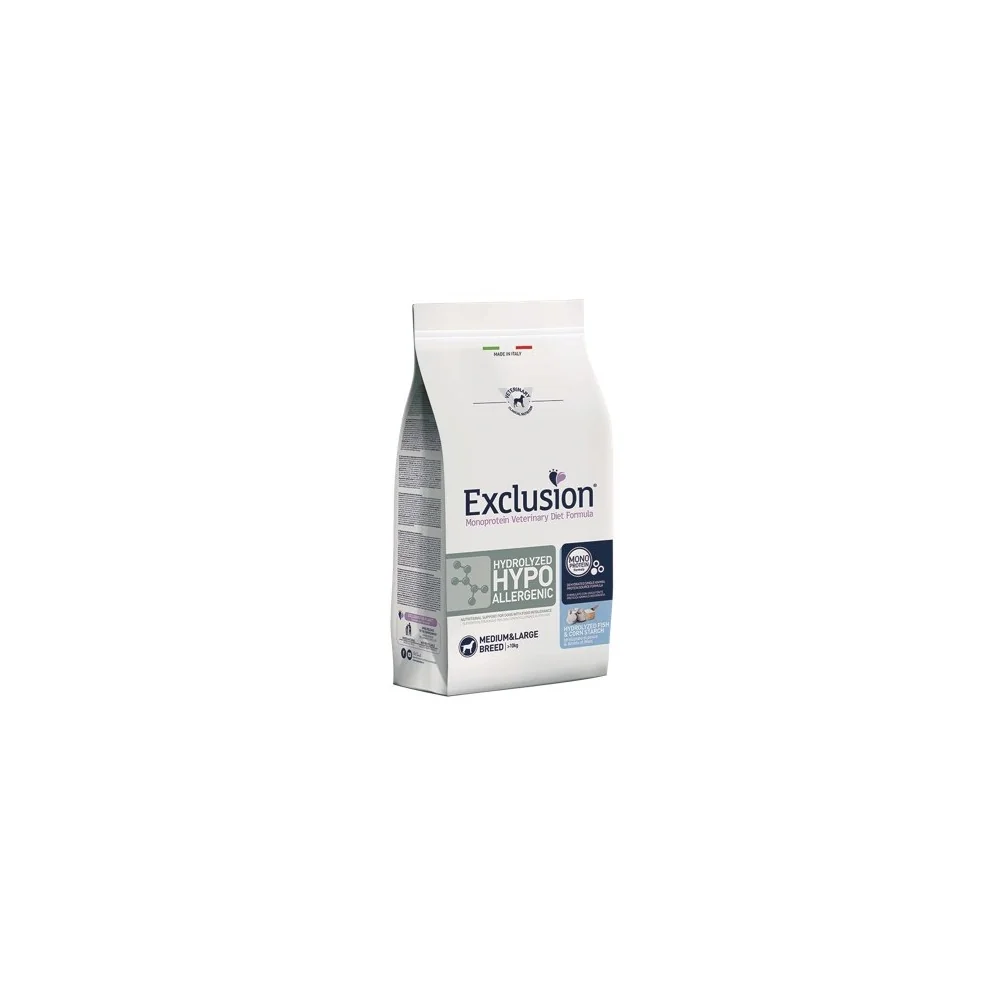 ExclusionExclusion Diet Hydrolyzed Hypoallergenic M/L Breed pesce e amido di mais