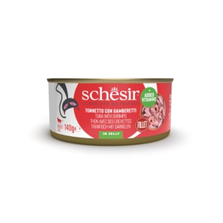 Schesir Complete Nutrition filetti in jelly in lattina per gatti (Tonnetto con gamberetti)