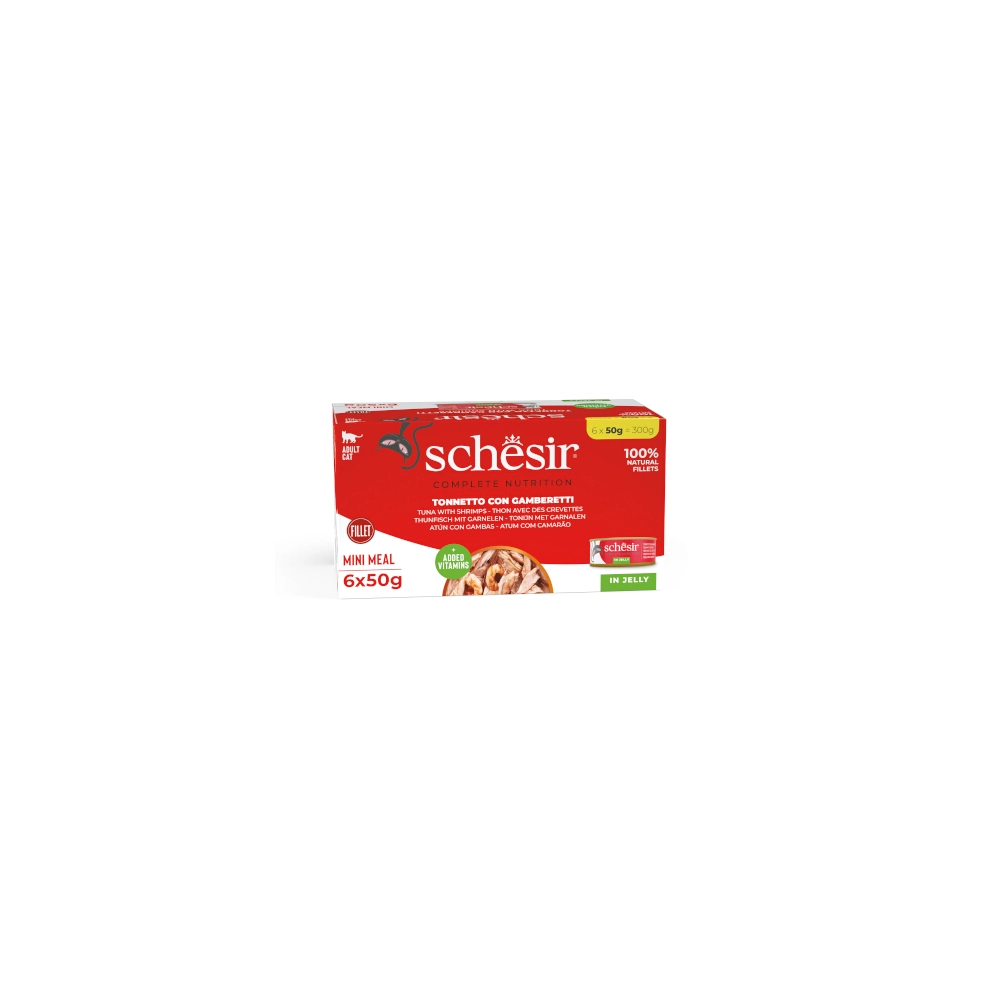 Schesir Complete Nutrition filetti in jelly multipack per gatti (Tonnetto con gamberetti)