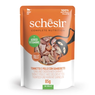 Schesir Complete Nutrition filetti in jelly in bustina per gatti (Tonnetto e pollo con gamberetti)