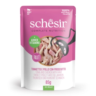 Schesir Complete Nutrition filetti in jelly in bustina per gatti (Tonnetto e pollo con prosciutto)