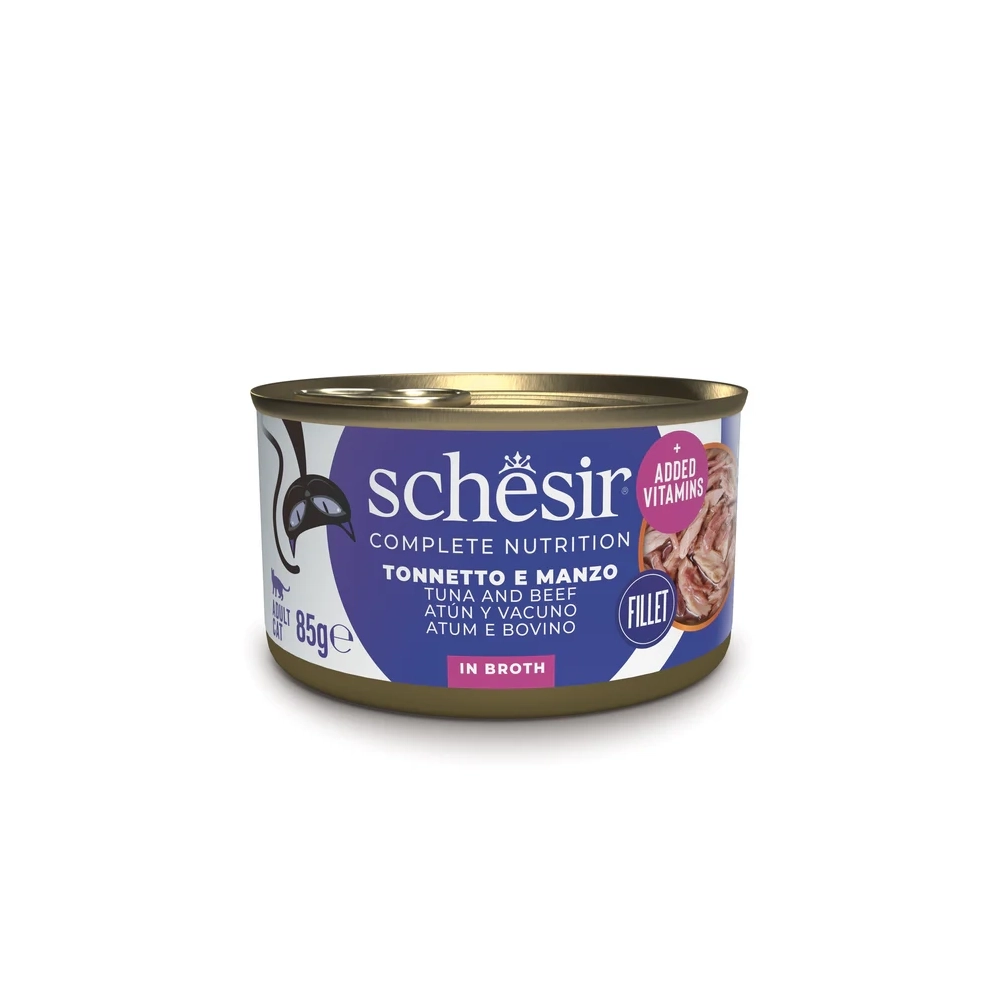 SchesirSchesir Complete Nutrition filetti in brodo in lattina per gatti (Tonnetto e manzo)