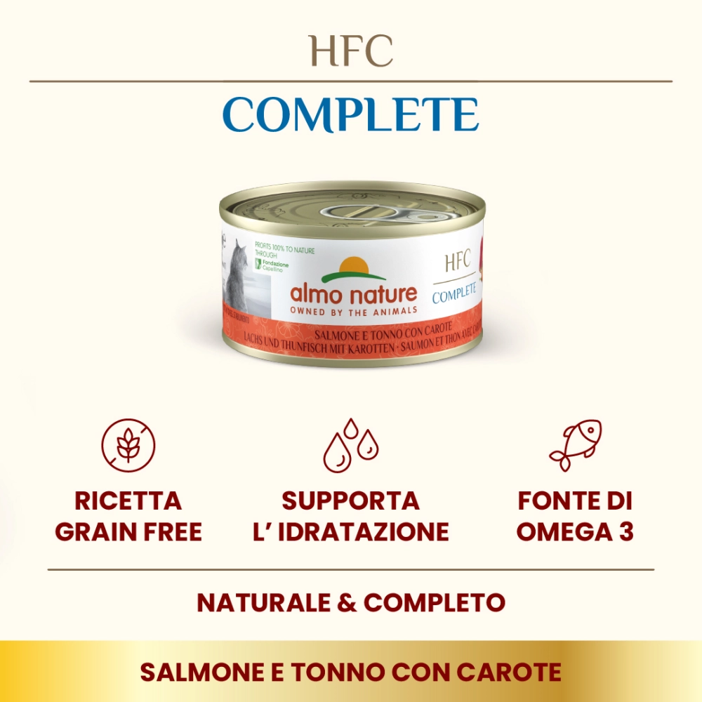 Almo NatureAlmo Nature HFC Complete per gatti (salmone e tonno con carote)