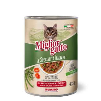 Morando Miglior Gatto Le Specialità Italiane Spezzatino Bocconcini in Salsa con Manzo, Pomodori e Fagiolini in Lattina
