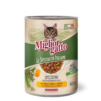Morando Miglior Gatto Le Specialità Italiane Spezzatino Bocconcini in Salsa con Pollo, Piselli e Carote in Lattina