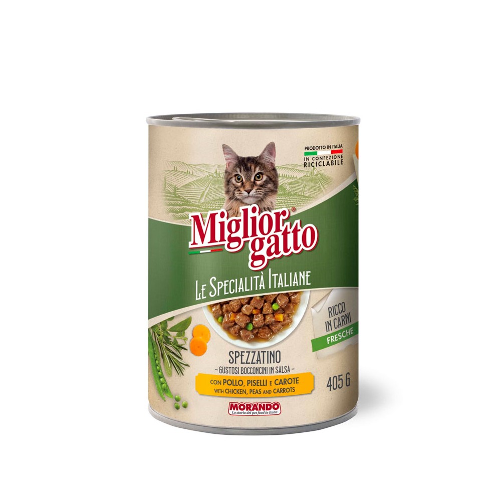 Morando Miglior Gatto Le Specialità Italiane Spezzatino Bocconcini in Salsa con Pollo, Piselli e Carote in Lattina