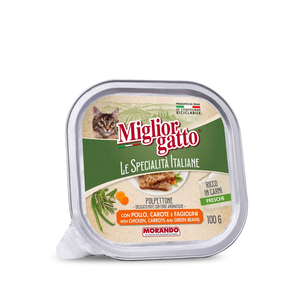 Morando Miglior Gatto Le Specialità Italiane Polpettone Paté con Pollo, Carote e Fagiolini in Vaschetta