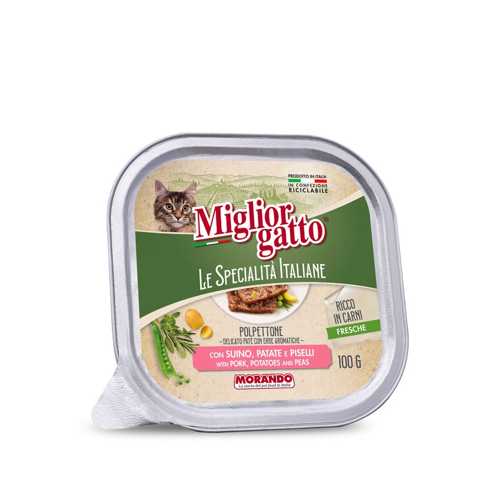 Morando Miglior Gatto Le Specialità Italiane Polpettone Paté con Suino, Patate e Piselli in Vaschetta