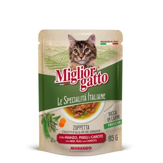 Morando Miglior Gatto Le Specialità Italiane Zuppetta Straccetti in Salsa con Manzo, Piselli e Carote in Bustina