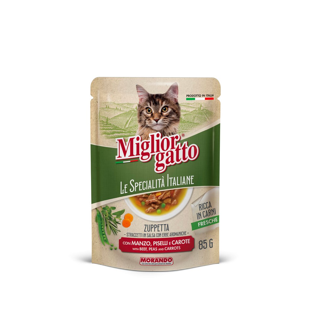 Morando Miglior Gatto Le Specialità Italiane Zuppetta Straccetti in Salsa con Manzo, Piselli e Carote in Bustina