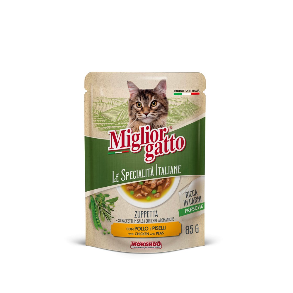 Morando Miglior Gatto Le Specialità Italiane Zuppetta Straccetti in Salsa con Pollo e Piselli in Bustina