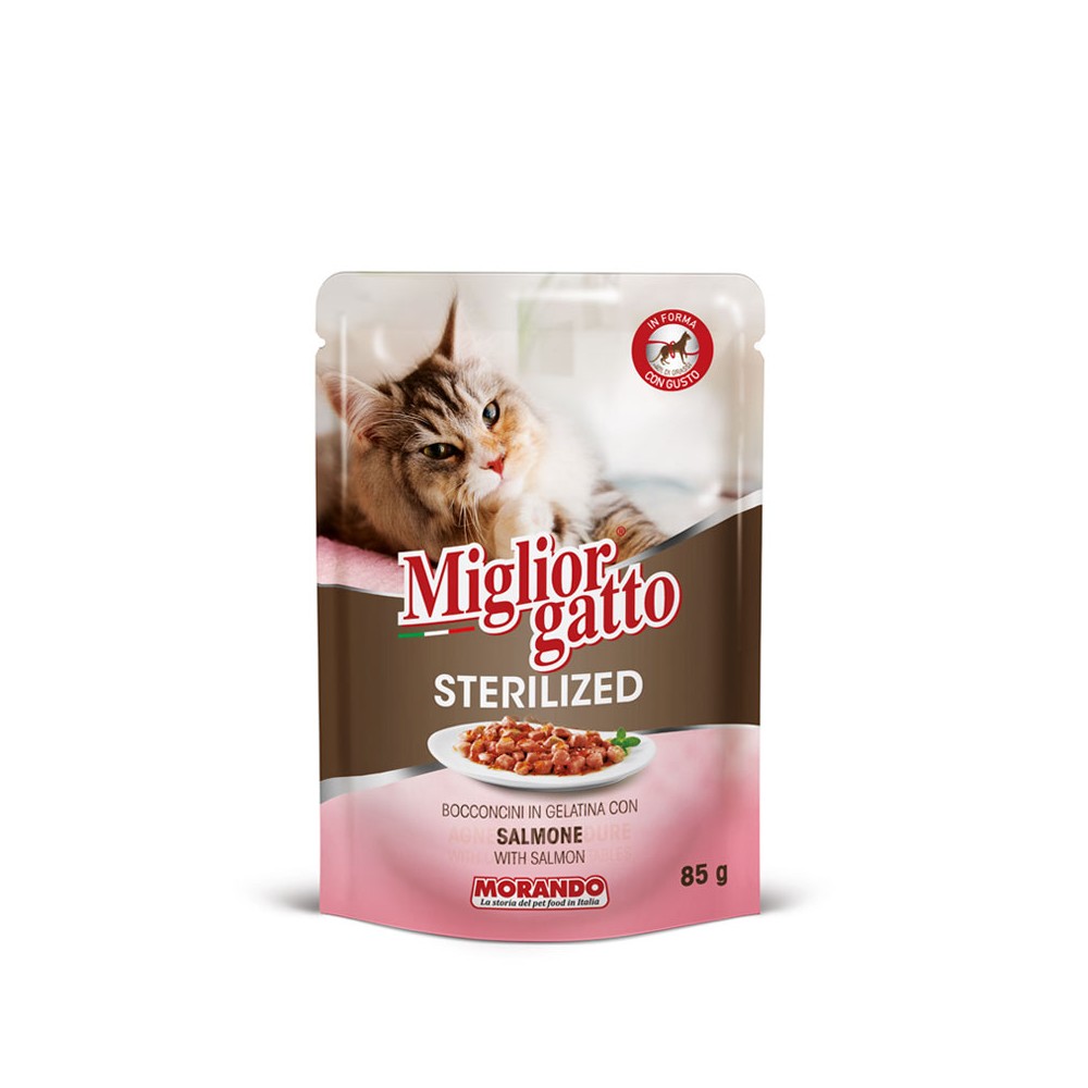 Morando Miglior Gatto Sterilized Bocconcini in Gelatina al Salmone in Bustina