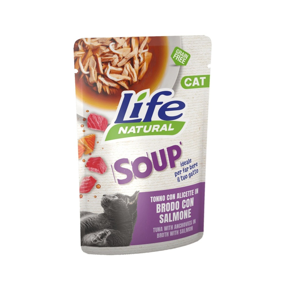 Life Natural Life Cat Soup Tonno con Alici in Brodo con Salmone in Bustina