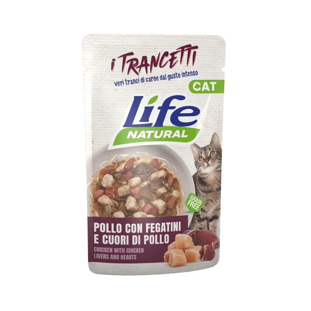 Life Natural Life Cat Trancetti Pollo con Fegatini e Cuori di Pollo in Bustina