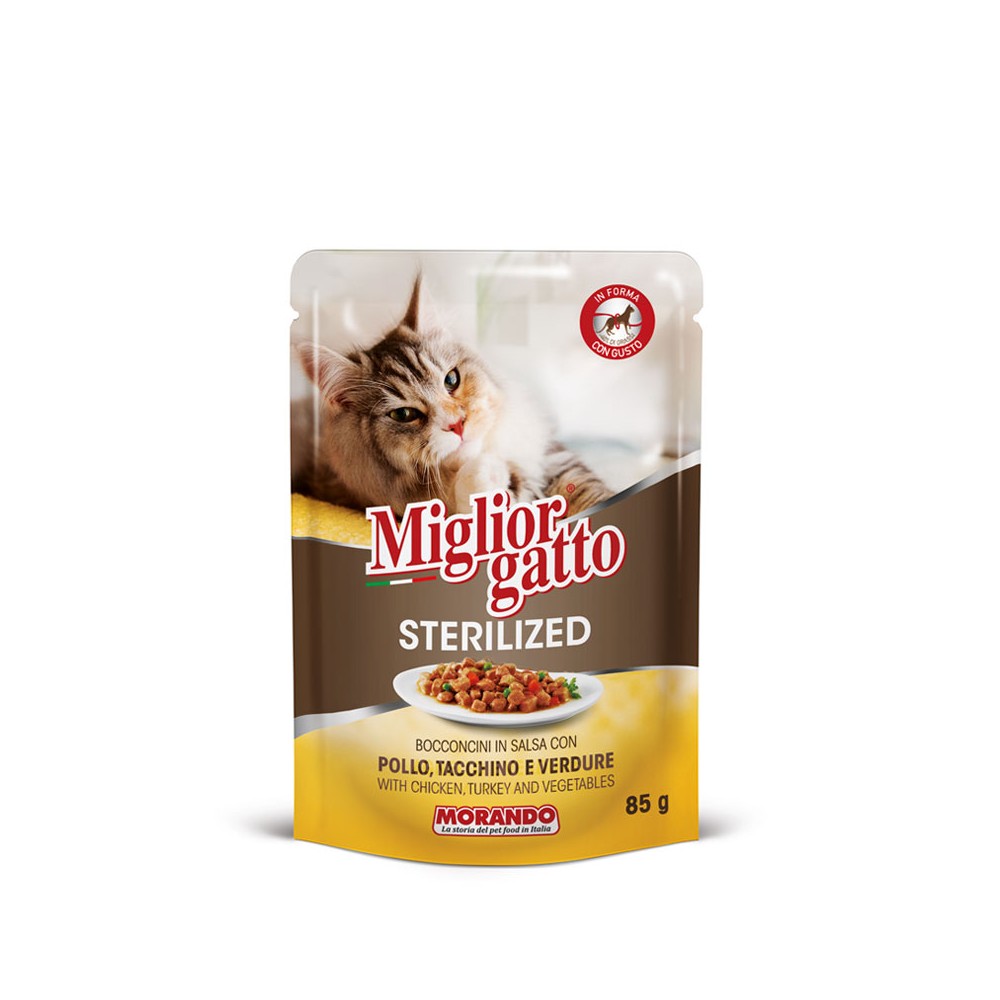 Miglior Gatto Sterilized Bocconcini in Salsa con Pollo, Tacchino e Verdure