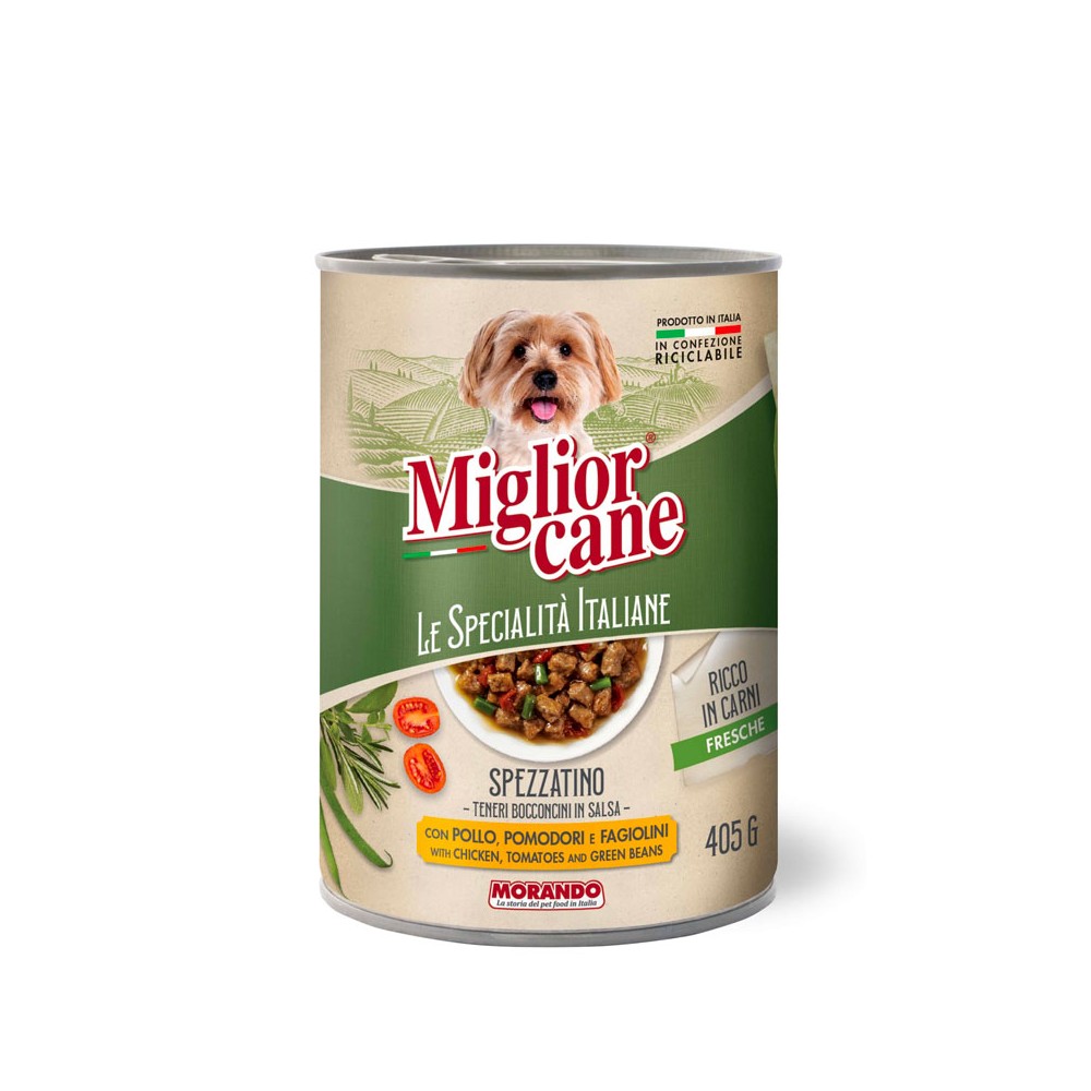 Morando Miglior Cane Le Specialità Italiane Bocconcini con Pollo, Pomodori e Fagiolini in Lattina