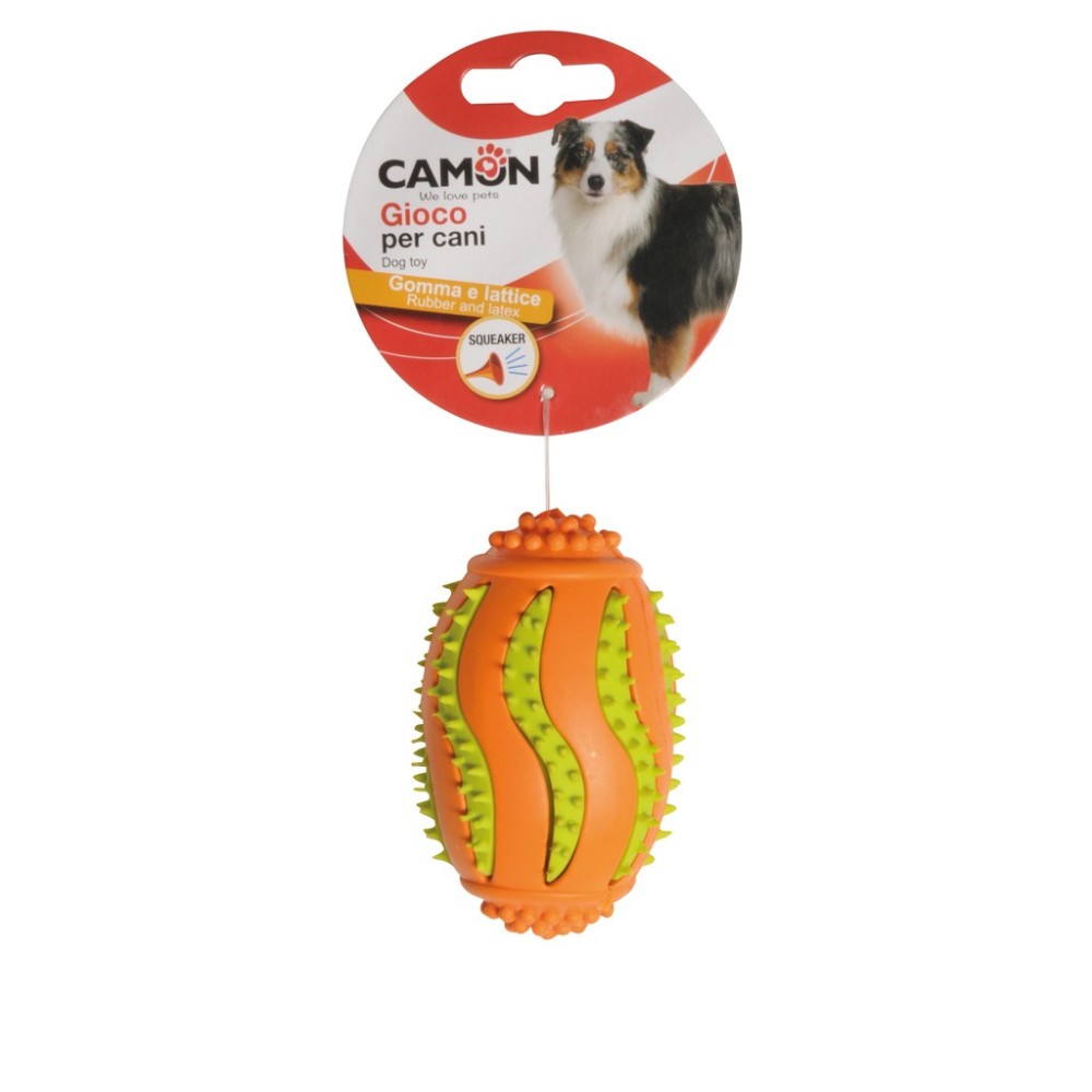 Camon Palla Rugby in Gomma e Lattice con Squeaker per Cani