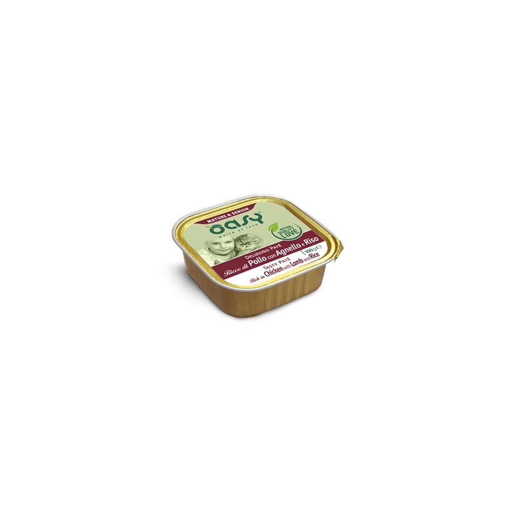 Oasy Delizioso Paté Mature & Senior al Pollo con Agnello e Riso in Vaschetta
