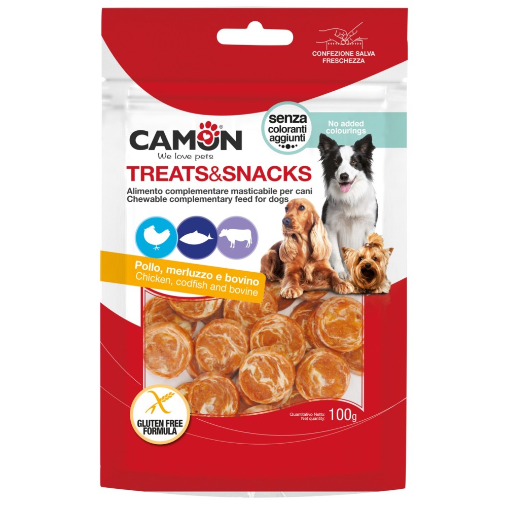 Camon Treats & Snacks al Pollo, Merluzzo e Pelle Bovina