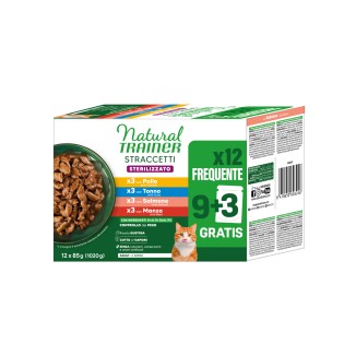Natural Trainer Straccetti Sterilised al Pollo, Salmone, Tonno e Manzo in Multipack