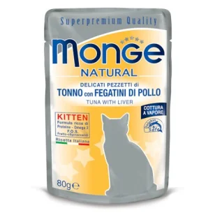 Monge Natural Bocconcini al Vapore (Tonno con Fegatini di Pollo)