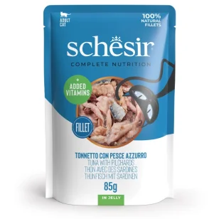 Schesir Complete Nutrition filetti in jelly in lattina per gatti (Tonnetto con pesce azzurro)